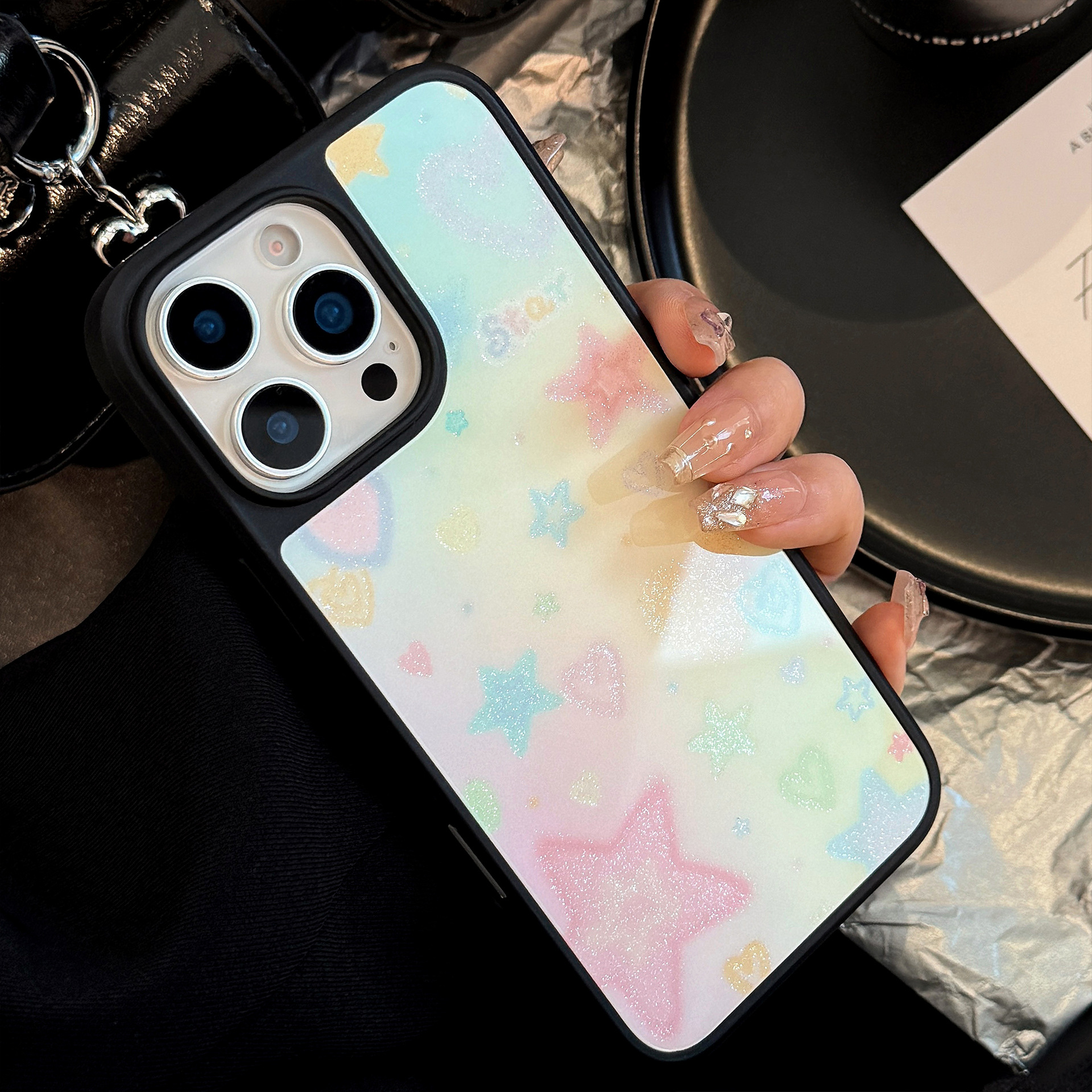 琉砂适用苹果15promax手机壳iphone16梦幻彩色星星12亚克力13硬