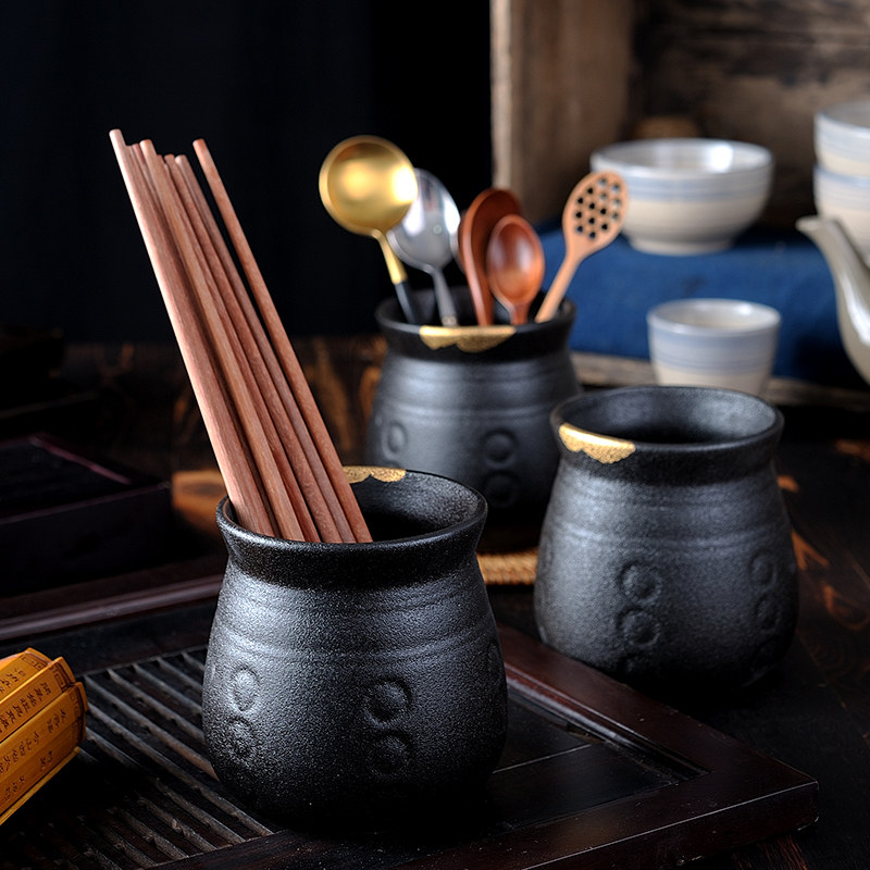 特色复古古风日式陶瓷筷子筒家用厨房餐具商用筷篓筷子笼日式勺子