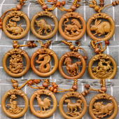 枣木生肖兔钥匙扣木质鼠牛虎龙蛇马羊猴鸡狗猪钥匙圈挂件礼品吊坠