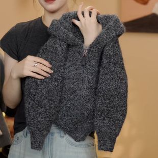 儿童连帽针织开衫2025新款百搭洋气保暖拉链衫男女童加厚毛衣