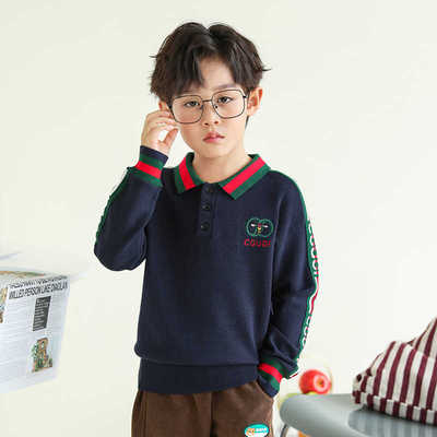 针织衫新品翻领撞色学院风