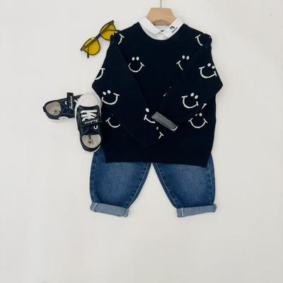 男童翻领毛衣2025秋装新款儿童长袖打底上衣洋气休闲百搭针织衫