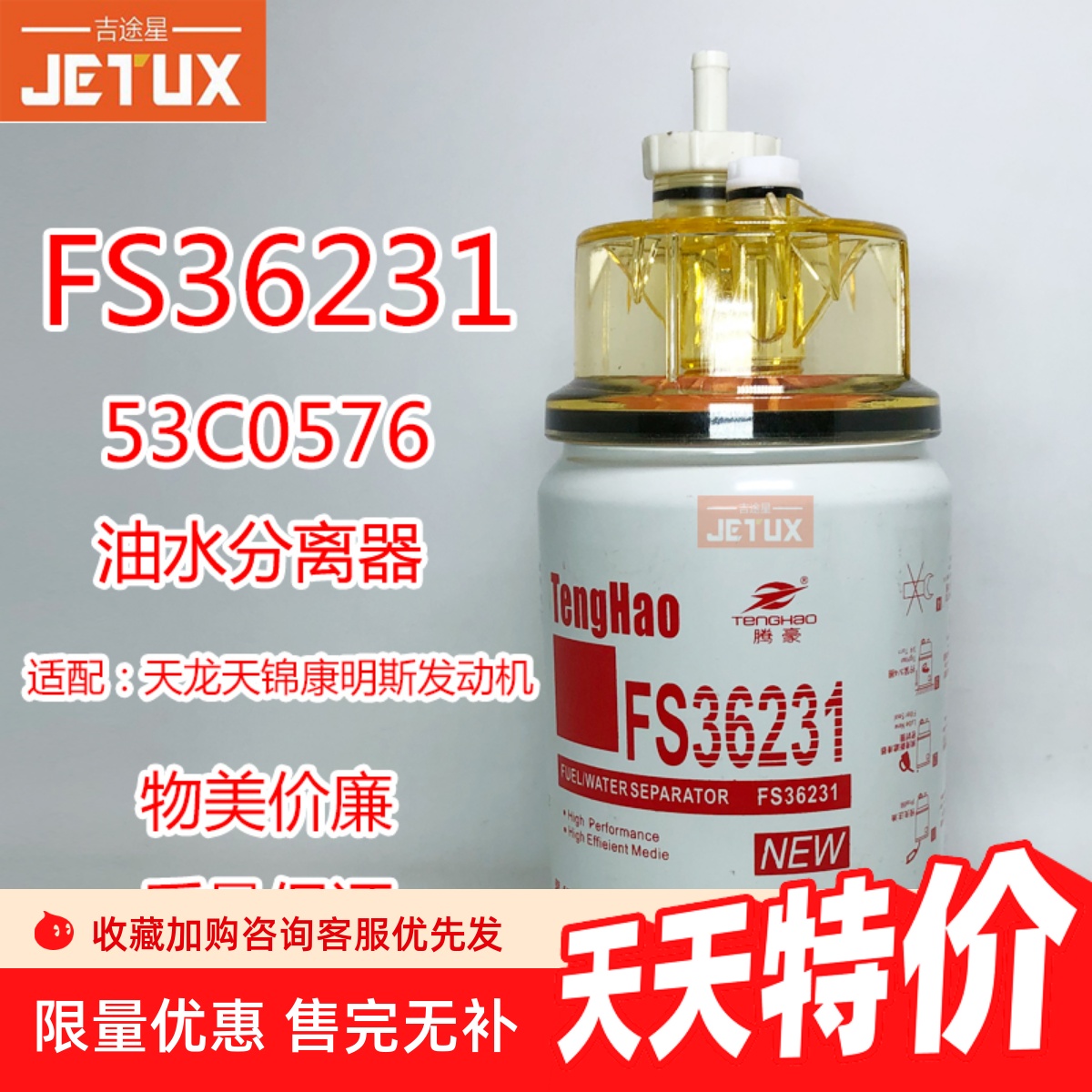 FS36231燃/油水分离器53C0576 适配东风商用车天龙天锦柳工康明斯