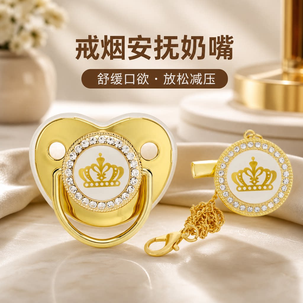 成人安抚奶嘴辅助戒烟助睡眠点钻皇冠扁头宽奶嘴口欲期防磨牙奶嘴