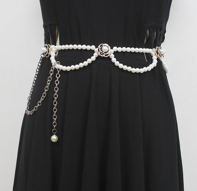 潮牌简约百搭青年女式裙带吊坠珍珠腰链女神文艺光身装饰细腰带