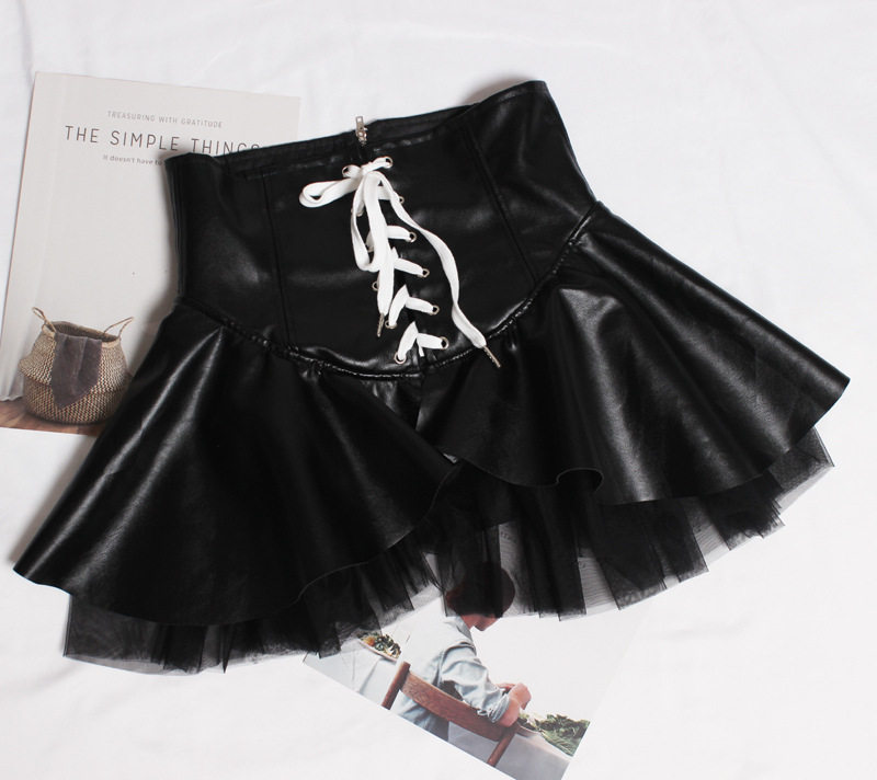 秋冬文艺复古宫廷式PU皮拼网纱绑带腰封女装饰衬衫休闲超宽腰带