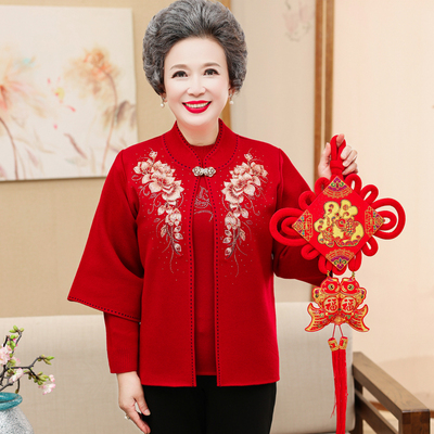 喜婆婆婚宴高贵风毛衣红色礼服