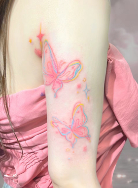 可爱蝴蝶纹身贴防水女持久2024新款手臂锁骨少女高级感真白色贴纸