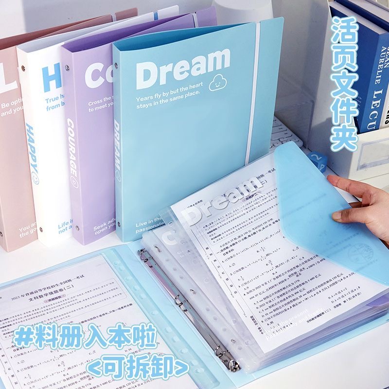 A4活页文件夹多孔资料册资料夹收纳册学生专用试卷收纳袋简约ins风办公档案整理文件袋加厚大容量插页卷子