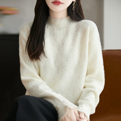 半高领提花针织打底衫女2025新款洋气减龄大码女装上衣秋冬毛衣