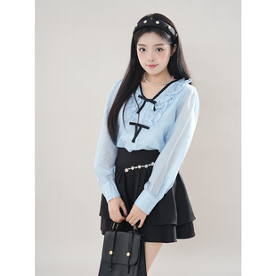 小个子机能风辣妹女装 半身裙两件套 早秋季 学院休闲甜辣小上衣衬衫