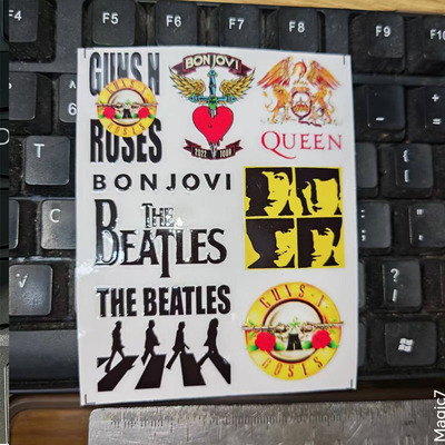 枪花枪炮玫瑰甲壳虫THEBEATLES披头士邦乔维皇后乐队水晶转印贴