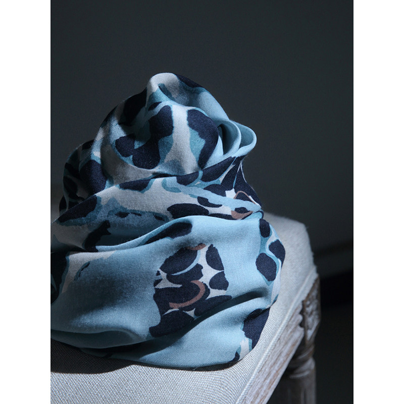 艺术品！抽象油画原创定制纯棉雾霾蓝撞色印花防晒度假围巾披巾女