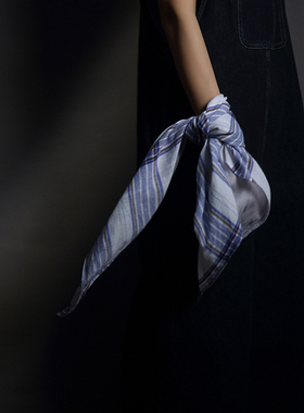素雅文艺！可当抹胸清新舒爽透气蓝白格子100%纯棉70方巾男女春夏