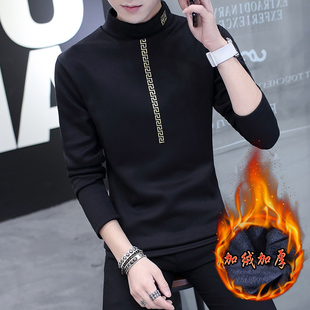 韩版 打底衫 潮流个性 修身 毛线衣帅气高领毛衣男加绒加厚针织衫 冬季