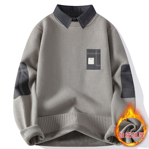 假两件卫衣男士冬季拼接衬衫领内