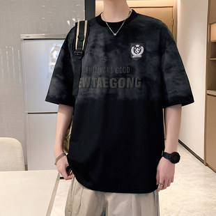 男寬松上衣青少年美式 冰絲涼感短袖 t恤男夏季 痞帥休閑半袖 體恤衫