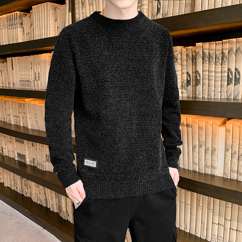 男士圆领新款潮流纯色帅气针织衫