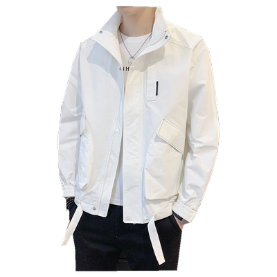 白色外套男春秋季宽松帅气立领