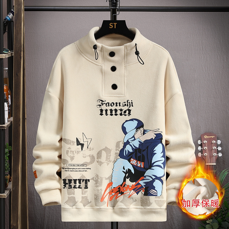 秋冬款加绒卫衣13岁男孩初高中学生14加厚衣服15大童半高领打底衫
