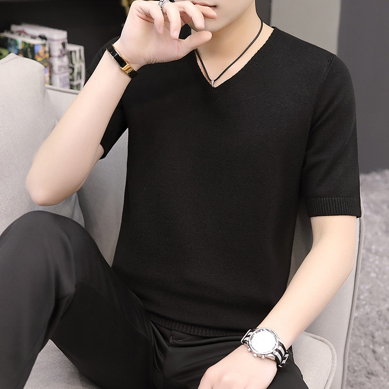 2025秋季新款韩版纯色修身毛衣男潮牌V领休闲打底衫百搭秋冬上衣