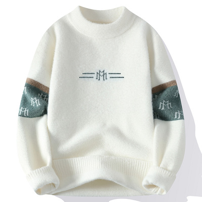 毛衣男潮牌半高领2025新款秋冬季加厚仿水貂绒中领男款打底针织衫