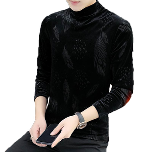 保暖上衣男士长袖T恤冬季韩版金丝绒打底衫加绒加厚高领卫衣服潮