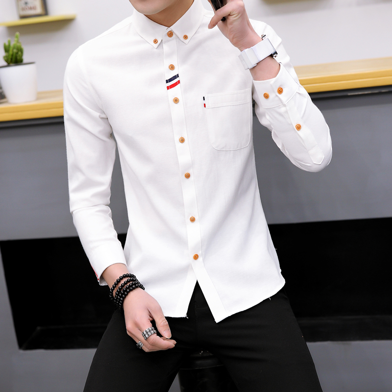 韩版修身潮流青年男士长袖衬衫