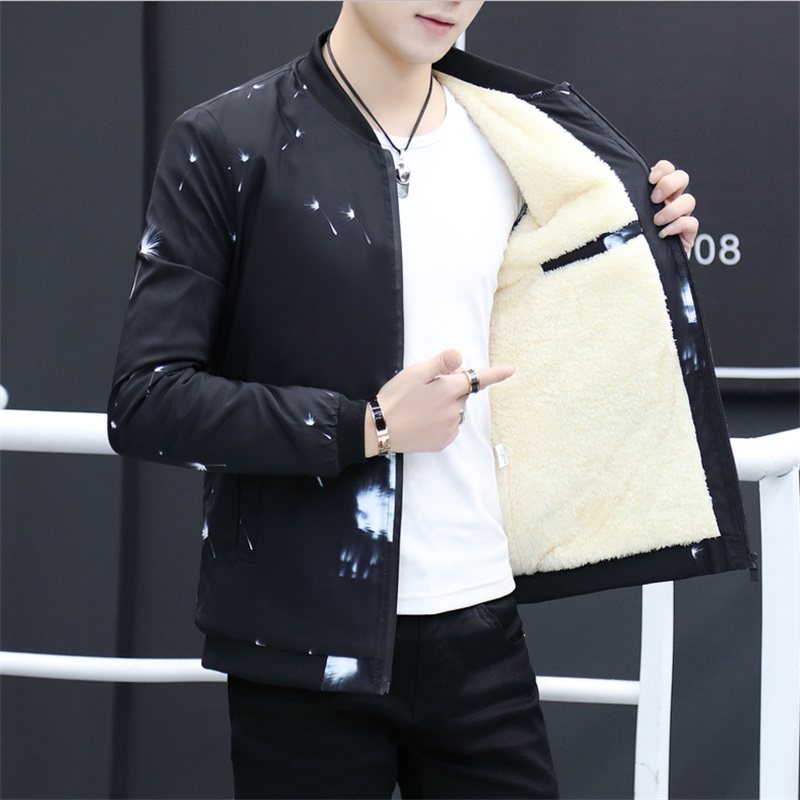 秋冬男士夹克加绒加厚韩版修身冬衣服潮流青少年学生帅气加棉外套