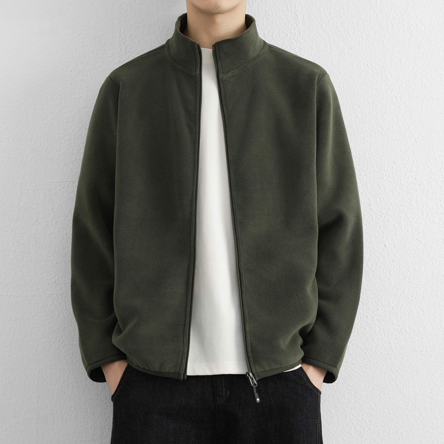 摇粒绒夹克男春秋款潮牌流宽松立领外套男士休闲运动抓绒开衫卫衣