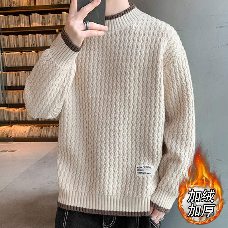 波浪纹毛衣男秋冬款潮牌内搭衣服