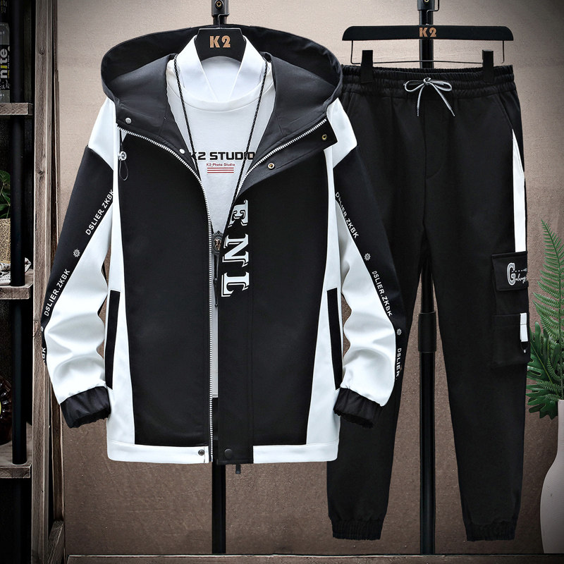 春装衣服男一套搭配潮流帅气春秋季青少年夹克套装休闲运动两件套