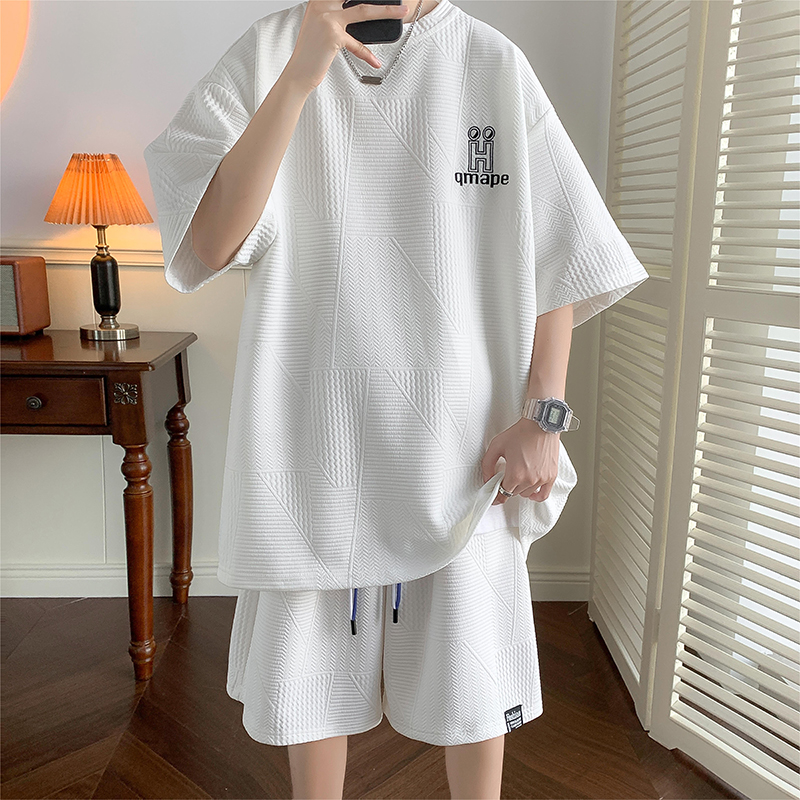 冰感男士短袖t恤男装大码夏天薄款短裤夏季运动衣服休闲套装夏装