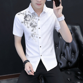 衬衫 半袖 男韩版 短袖 潮流修身 休闲印花青少年夏季 花衬衣帅气寸衫 潮