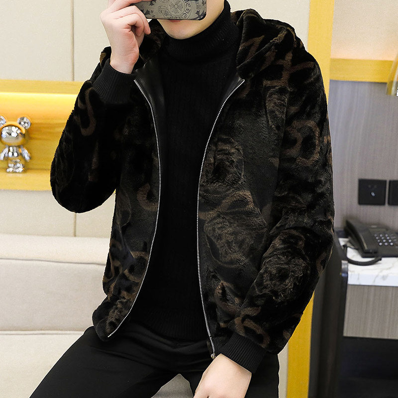 男士棉衣青年秋冬季保暖皮草大衣加厚皮毛一体棉服男装棉袄外套潮