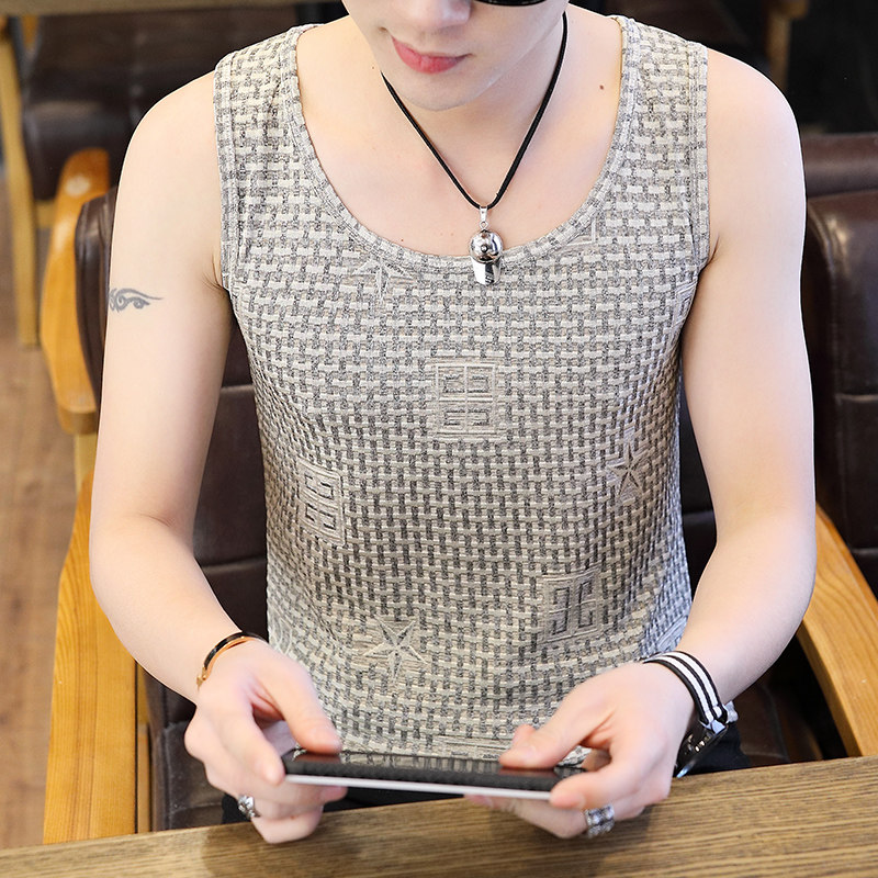 新款无袖男士冰丝背心紧身夏季