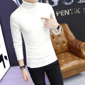 加绒加厚内搭打底衫 秋冬男士 针织衫 修身 男线衣潮 白色高领毛衣韩版