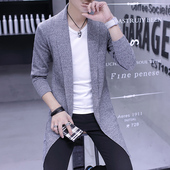 潮流帅气针织外套男学生修身 韩版 百搭披风 风衣男中长款 2026春秋季