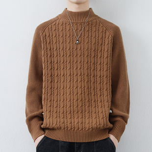半高领毛衣男款秋冬季宽松加厚麻花线衣ins潮牌高级感针织打底衫