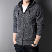 开衫 外穿加肥加大连帽夹克男装 外套男士 加绒加厚针织衫 韩版 秋冬季