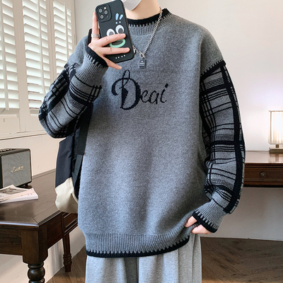 秋冬季假两件毛衣男孩初高中学生加厚打底衫青少年大童圆领针织衫