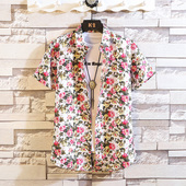 衬衫 印花修身 男士 短袖 2026春夏韩版 时尚 休闲发型师碎花半袖 衬衣潮