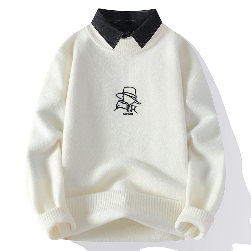 衬衫领毛衣男冬季假两件内搭打底