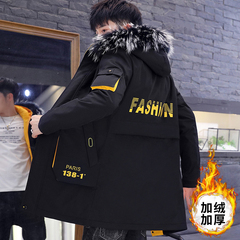 外套男士加绒加厚学生棉服修身中长款棉袄男装百搭2025冬季棉衣潮