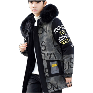 青少年冬季中长款棉服派克服男高中学生加绒加厚棉衣外套冬装棉袄