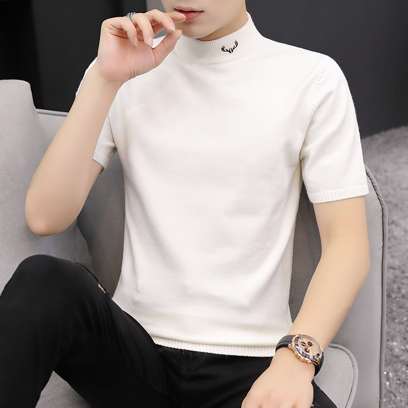 男士秋季新款白色半袖毛衣个性