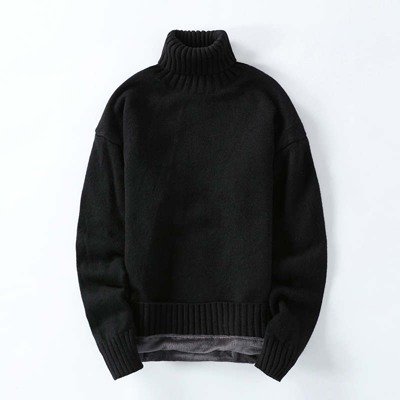 高领毛衣男秋冬季加绒加厚款保暖A韩版潮流长领男装内搭打底衫外