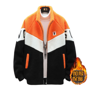 加厚棉毛绒棉衣男士秋冬季拼色保暖棉服2025新款青少年颗粒绒外套