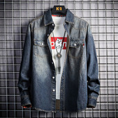 牛仔衬衫 薄款 男韩版 男士 春秋季 衬衣学生潮流帅气春装 修身 长袖 外套