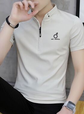 男夏季新款纯色夏装上衣男士短袖t恤青年翻领短轴半袖短衫体恤衫